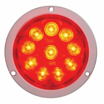 10 LED 4" Round Flange Mount Light (Stop, Turn & Tail) - Red LED/Red Lens