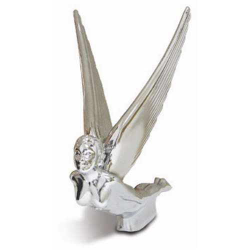 CHROME FLYING GODDESS HOOD ORNAMENT 8-1/2" X 4-1/4"