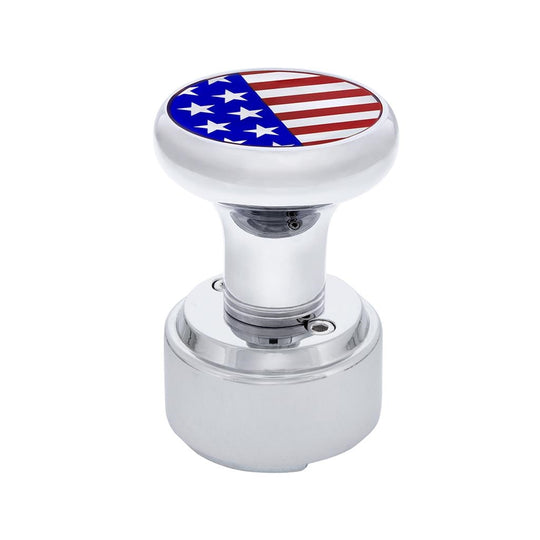 Chrome Thread-On Shift Knob With USA Flag Top Sticker & Adapter For Eaton Fuller Style 9/10 Shifter