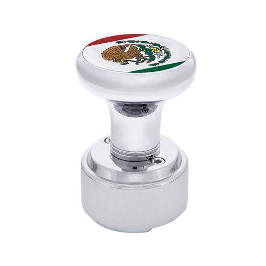 Chrome Thread-On Shift Knob With Mexico Flag Top Sticker & Adapter For Eaton Fuller Style 9/10 Shifter