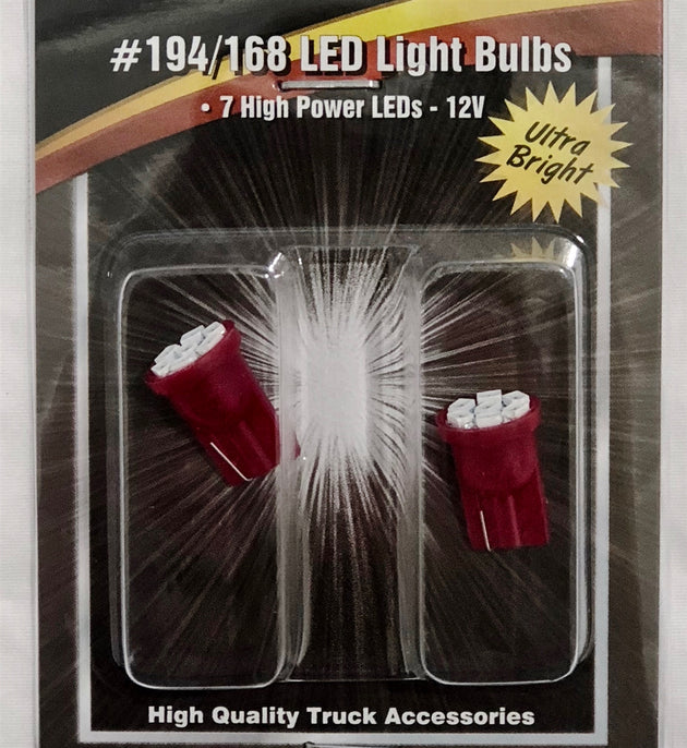 #194/168 RED 7-LED LIGHT BULBS, 12V, PAIR