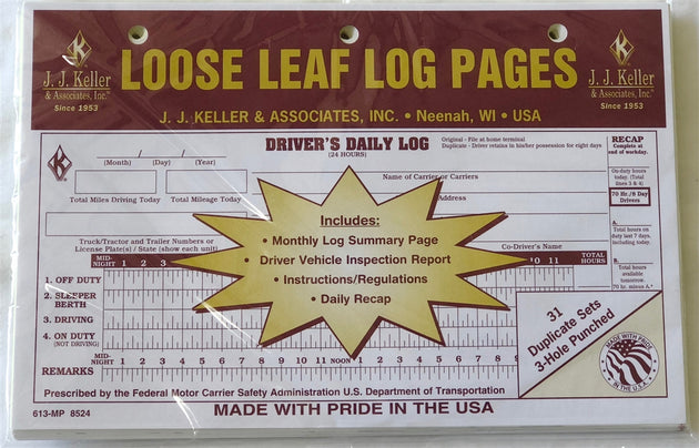 DRIVER DAILY LOG W DETAIL DVIR LOOSE LEAF FORMAT A 2-PLY W/